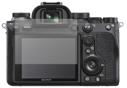 SonyAlpha 99 II mit aufgebrachter dipos Displayschutzfolie, die lästige Fingerabdrücke minimiert