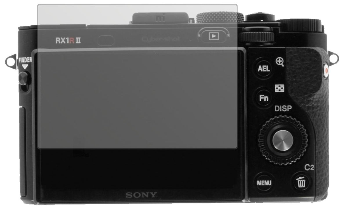 SonyCyber-Shot DSC-RX100 II mit aufgebrachter dipos Displayschutzfolie, die lästige Fingerabdrücke minimiert