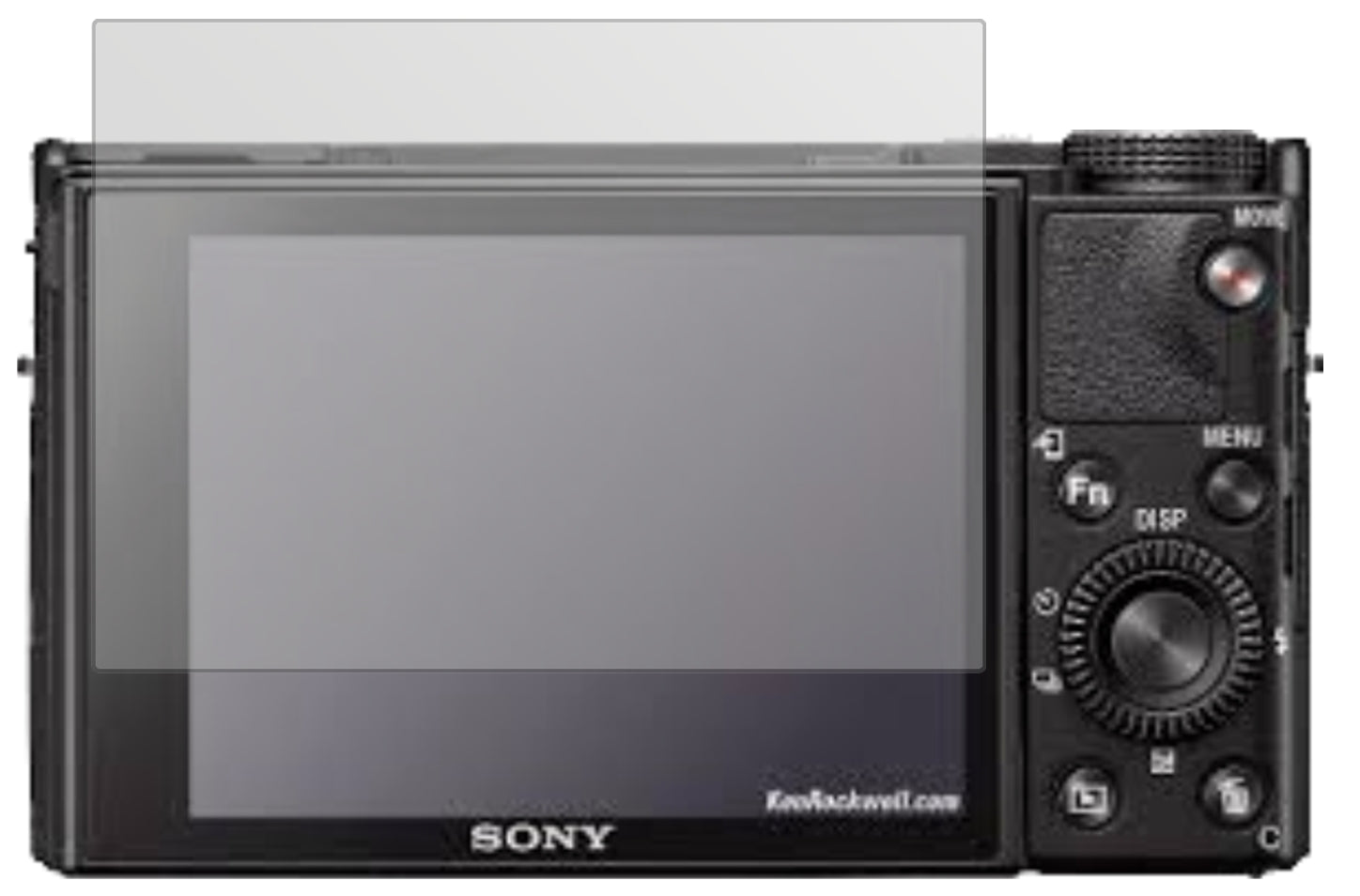 SonyRX100 VII mit aufgebrachter dipos Displayschutzfolie, die lästige Fingerabdrücke minimiert