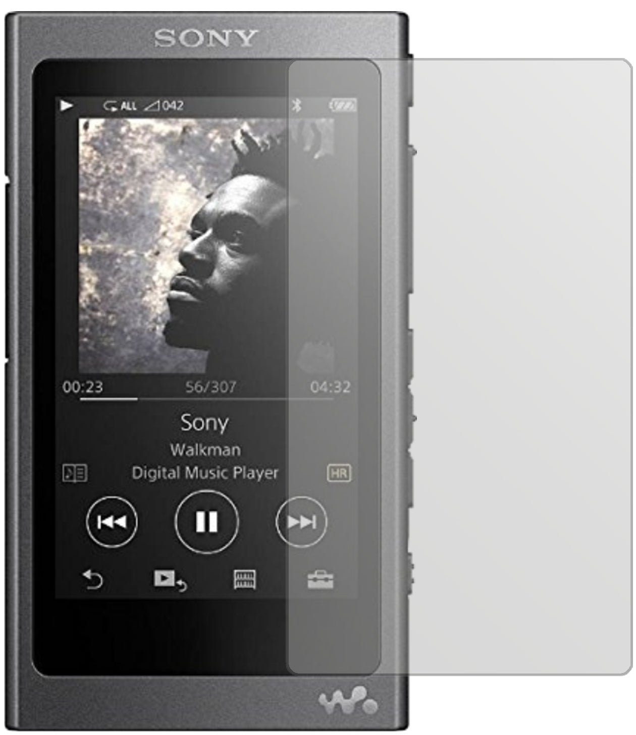 SonyWalkman NW-A35 mit aufgebrachter dipos Displayschutzfolie, die lästige Fingerabdrücke minimiert