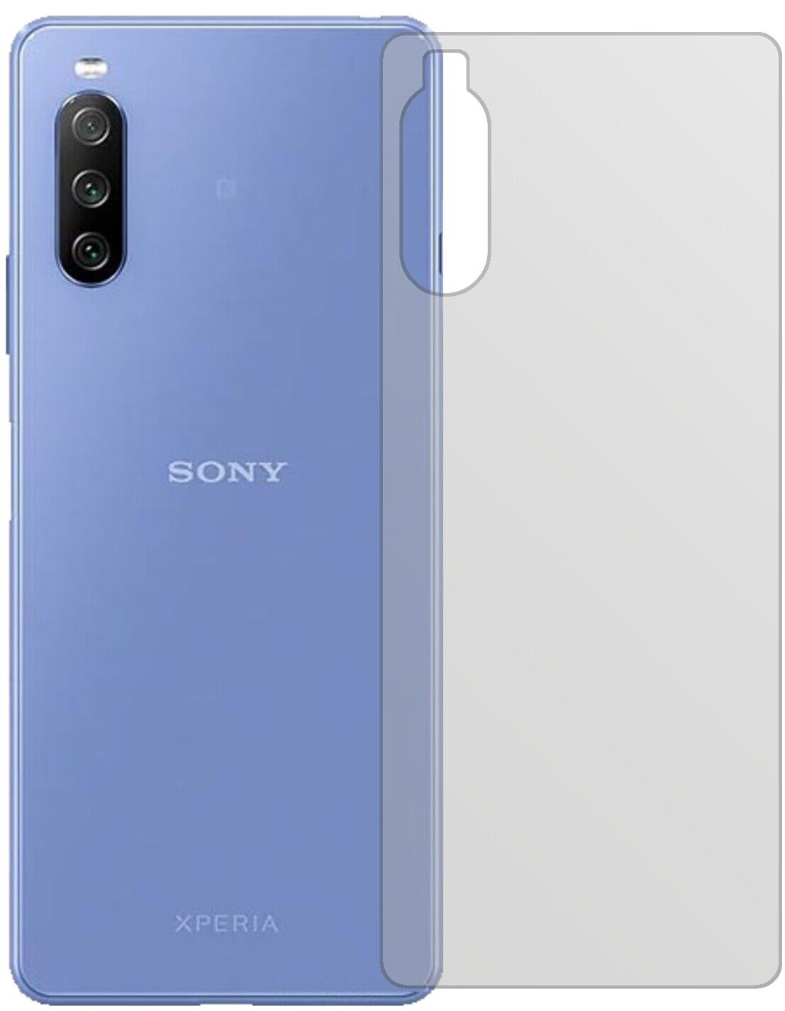 SonyXperia 10 III Rückseite mit aufgebrachter dipos Displayschutzfolie, die lästige Fingerabdrücke minimiert