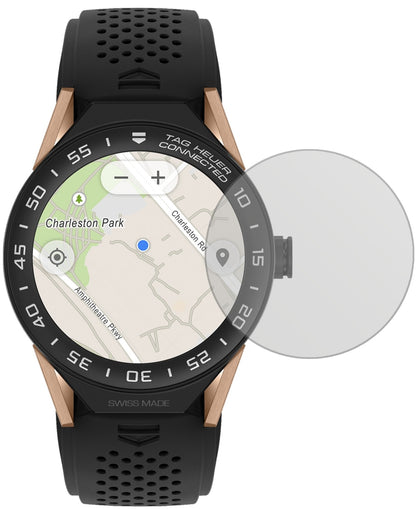 TagHeuer Connected Modular 45 mit aufgebrachter dipos Displayschutzfolie, die lästige Fingerabdrücke minimiert