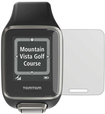 TomTomGolfer 2 mit aufgebrachter dipos Displayschutzfolie, die lästige Fingerabdrücke minimiert