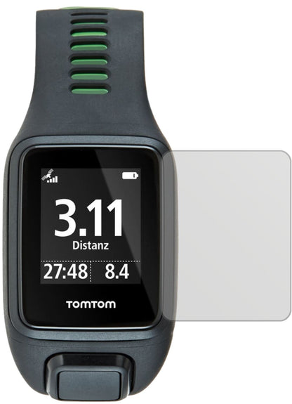 TomTomRunner 3 mit aufgebrachter dipos Displayschutzfolie, die lästige Fingerabdrücke minimiert