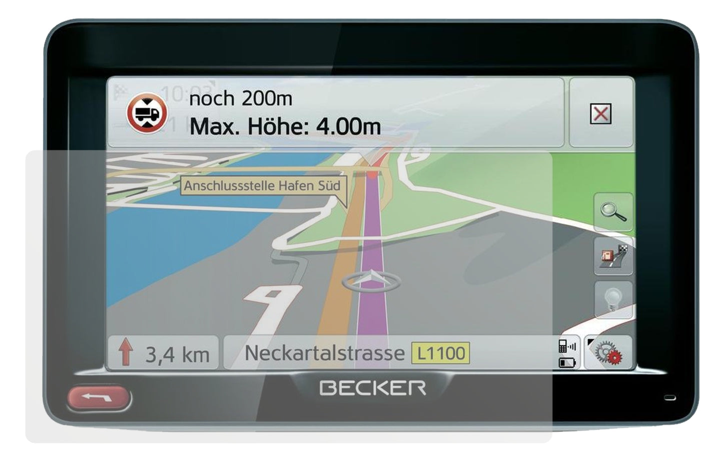 Transit 50Becker mit aufgebrachter dipos Displayschutzfolie, die lästige Fingerabdrücke minimiert