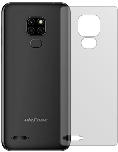 UlefoneNote 7P Rückseite mit aufgebrachter dipos Displayschutzfolie, die lästige Fingerabdrücke minimiert