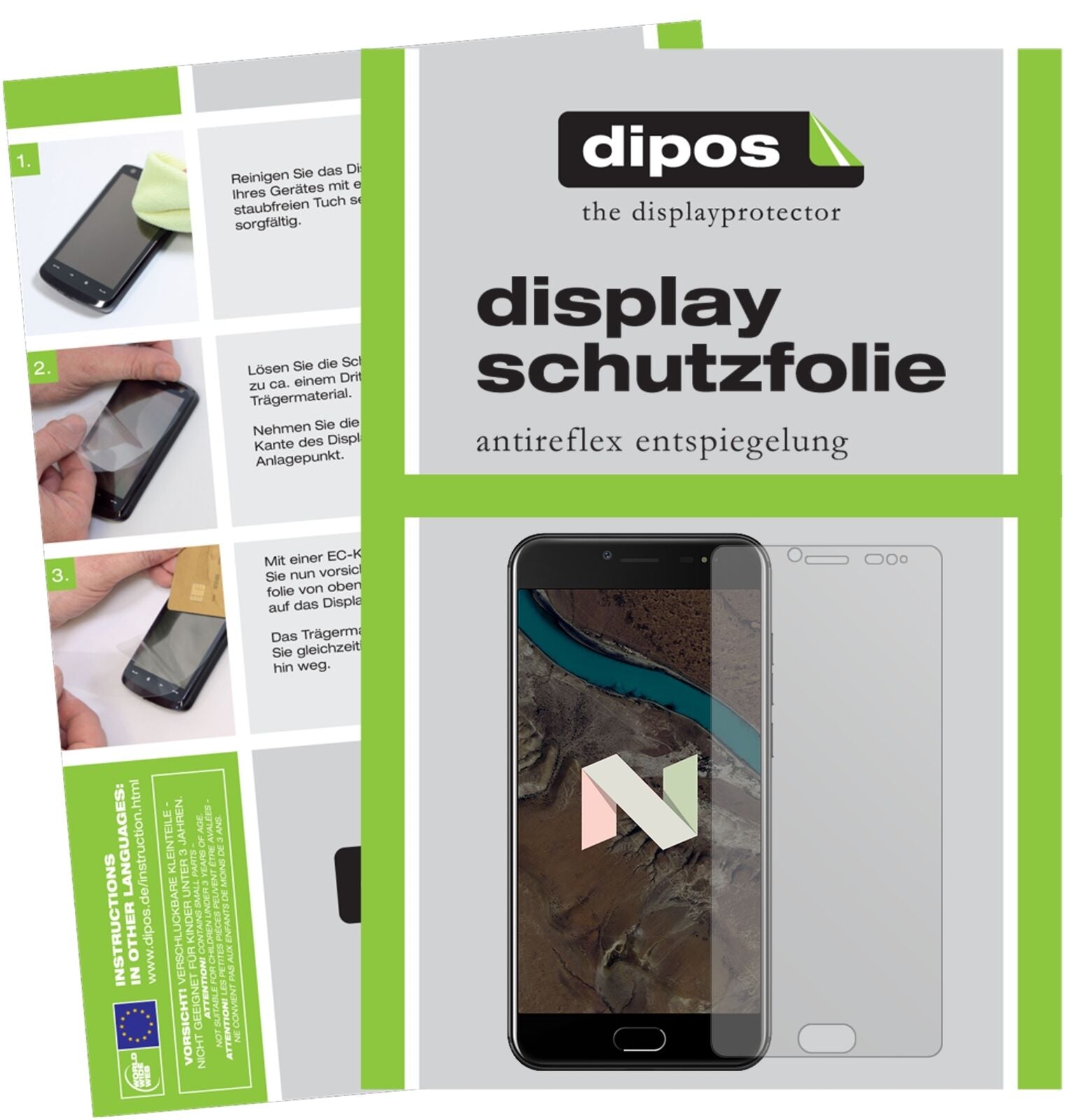 UlefoneT1 Premium mit aufgebrachter dipos Displayschutzfolie, die lästige Fingerabdrücke minimiert