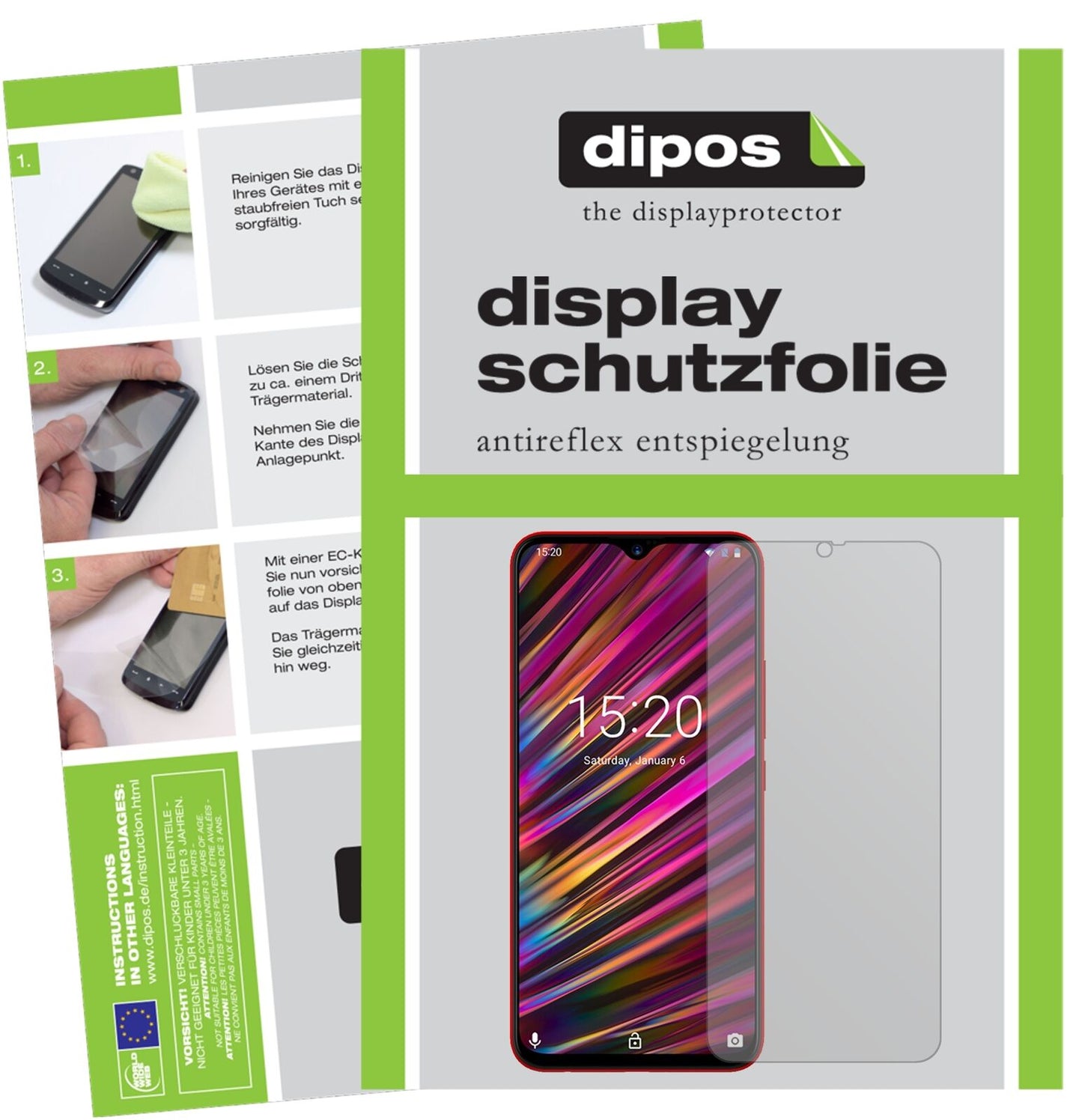 UmidigiF1 Play mit aufgebrachter dipos Displayschutzfolie, die lästige Fingerabdrücke minimiert