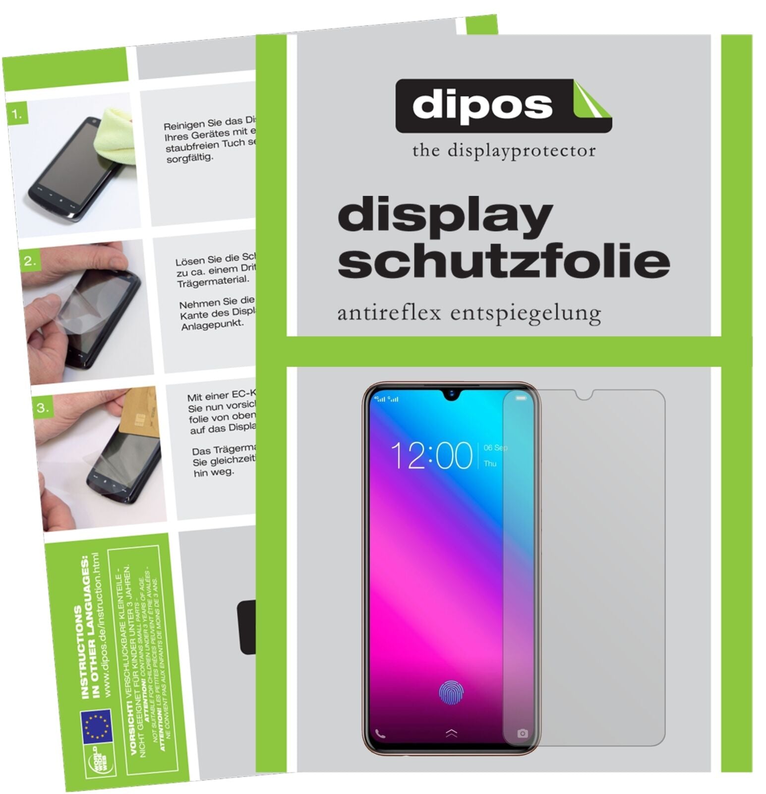 VivoV11 Plus mit aufgebrachter dipos Displayschutzfolie, die lästige Fingerabdrücke minimiert