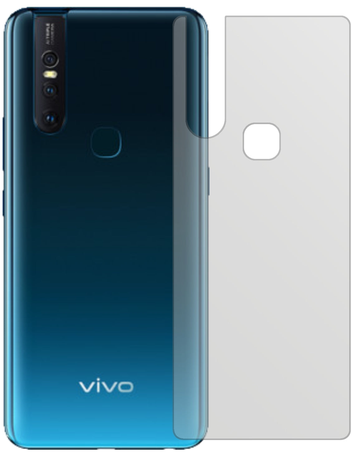 VivoV15 Rückseite mit aufgebrachter dipos Displayschutzfolie, die lästige Fingerabdrücke minimiert