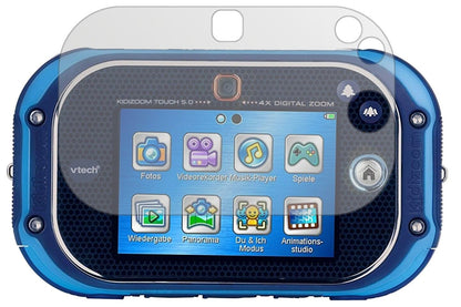 VtechKidizoom Touch 5.0 mit aufgebrachter dipos Displayschutzfolie, die lästige Fingerabdrücke minimiert