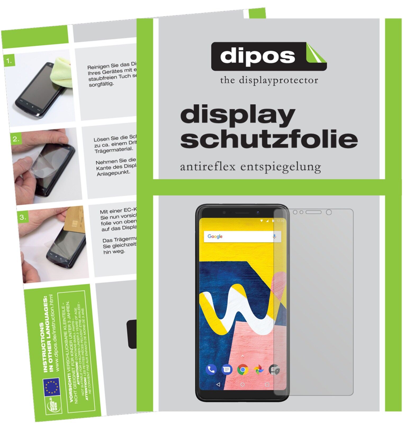 WikoView Lite mit aufgebrachter dipos Displayschutzfolie, die lästige Fingerabdrücke minimiert