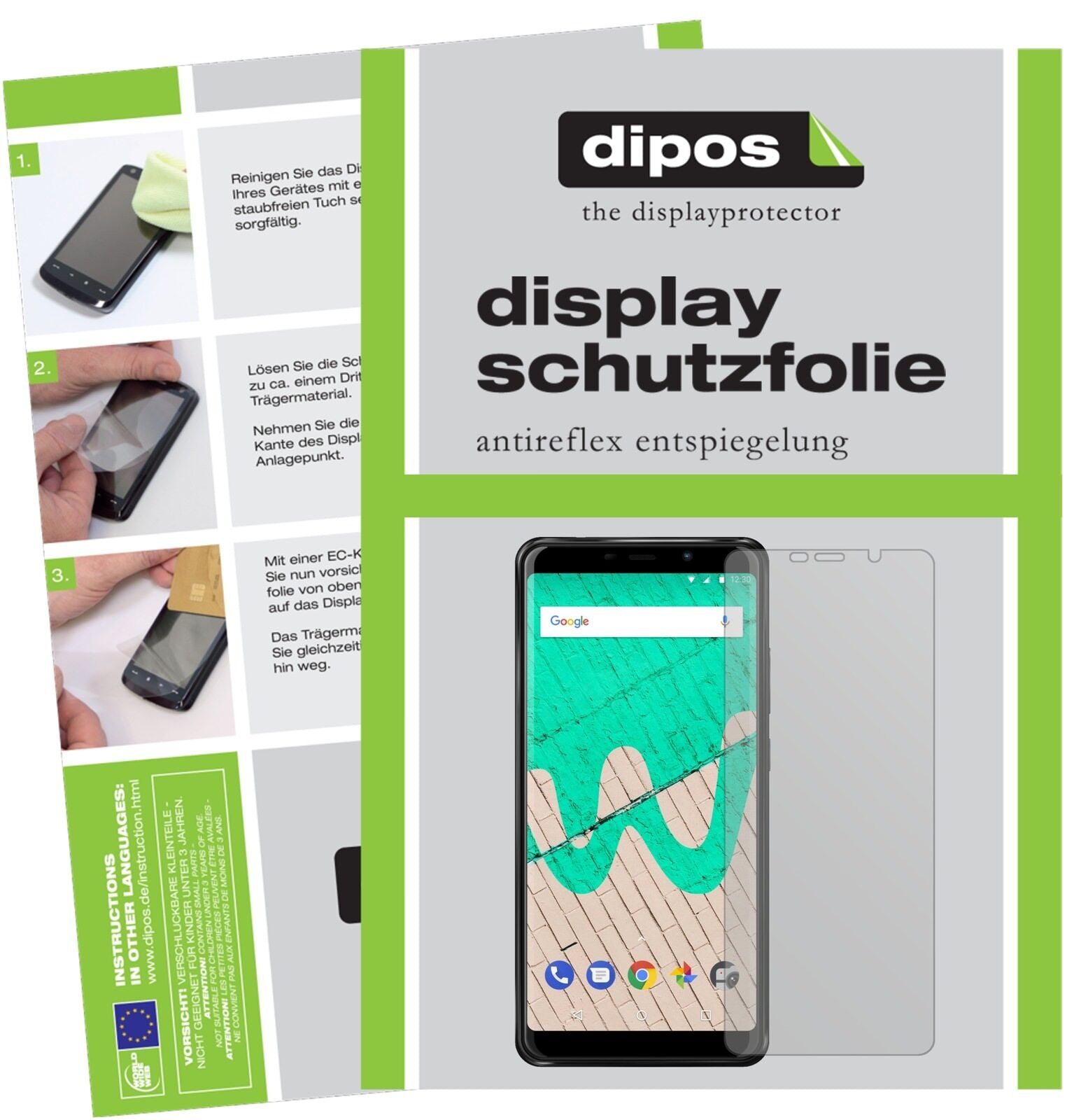 WikoView Max mit aufgebrachter dipos Displayschutzfolie, die lästige Fingerabdrücke minimiert