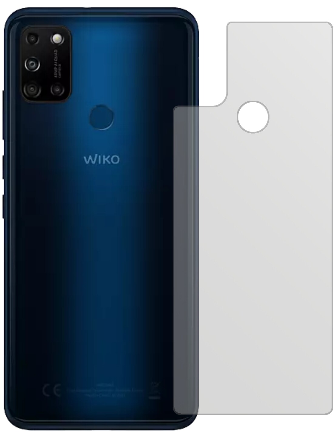 WikoView5 Rückseite mit aufgebrachter dipos Displayschutzfolie, die lästige Fingerabdrücke minimiert
