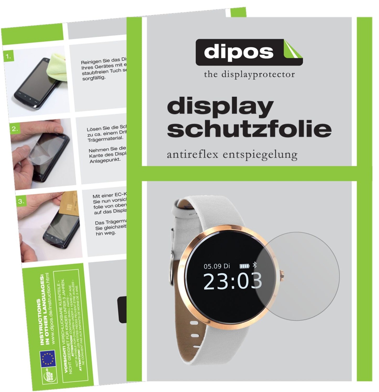 X-WatchSIONA Smartwatch mit aufgebrachter dipos Displayschutzfolie, die lästige Fingerabdrücke minimiert