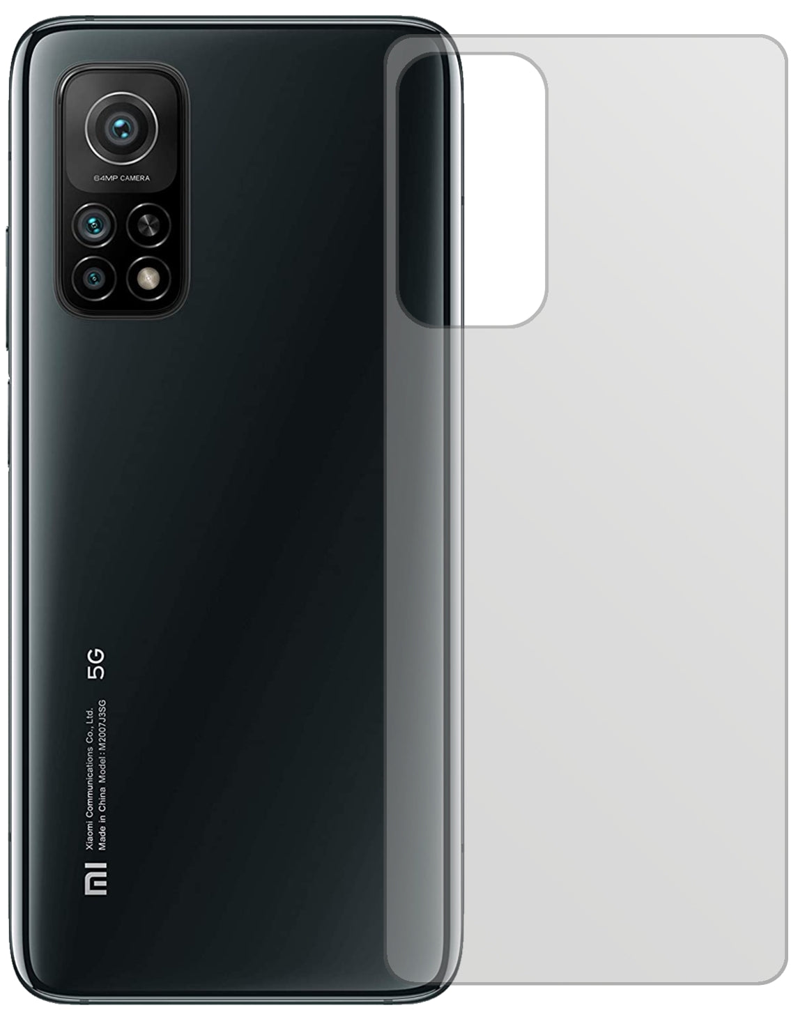 XiaomiMi 10T Rückseite mit aufgebrachter dipos Displayschutzfolie, die lästige Fingerabdrücke minimiert