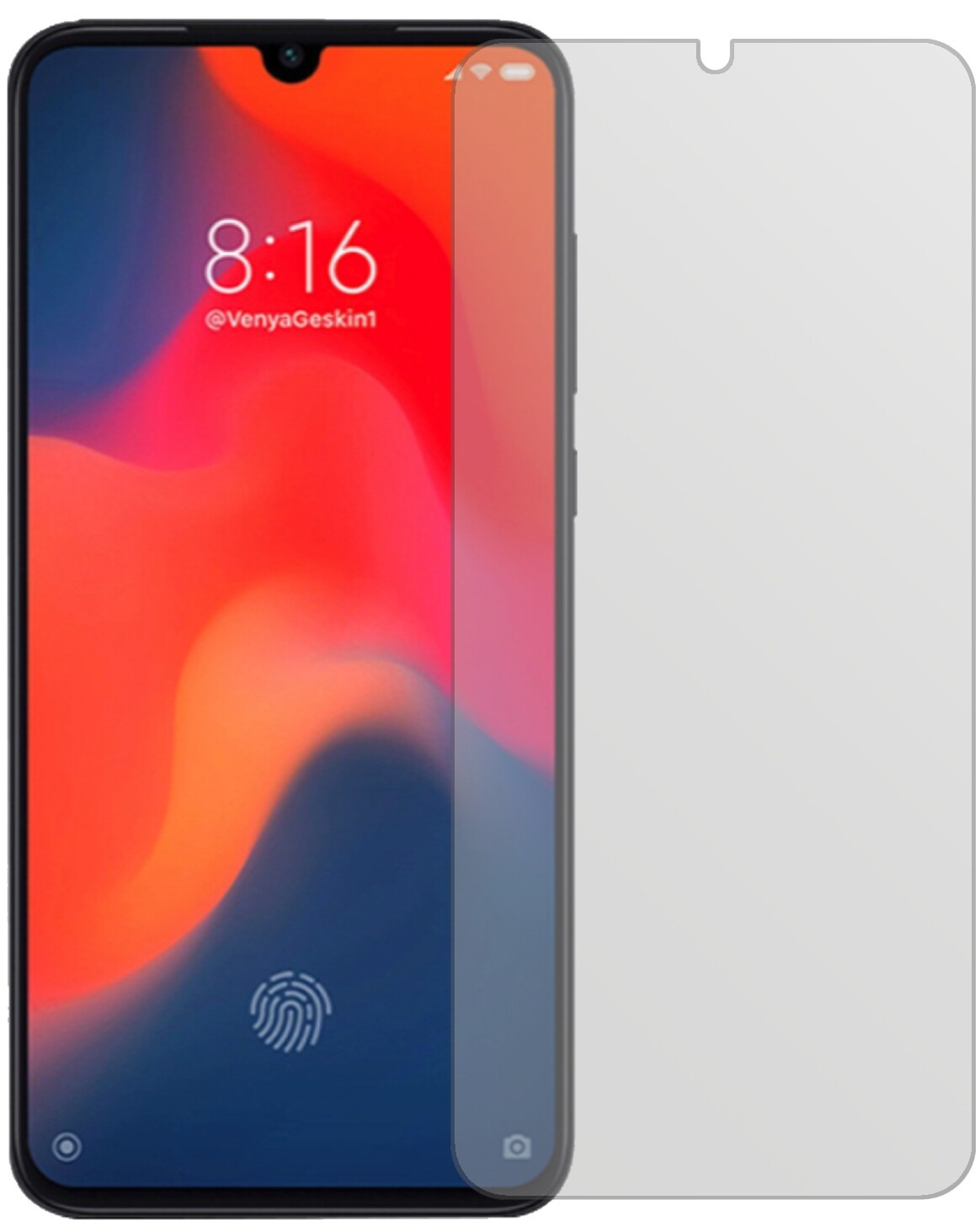 XiaomiMi 9 mit aufgebrachter dipos Displayschutzfolie, die lästige Fingerabdrücke minimiert
