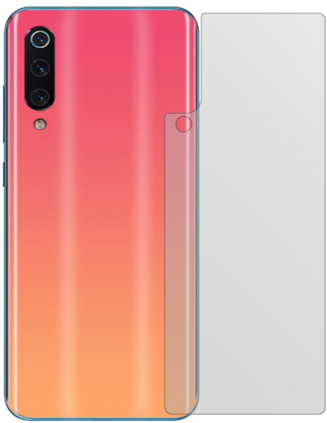 XiaomiMi 9 SE Rückseite mit aufgebrachter dipos Displayschutzfolie, die lästige Fingerabdrücke minimiert