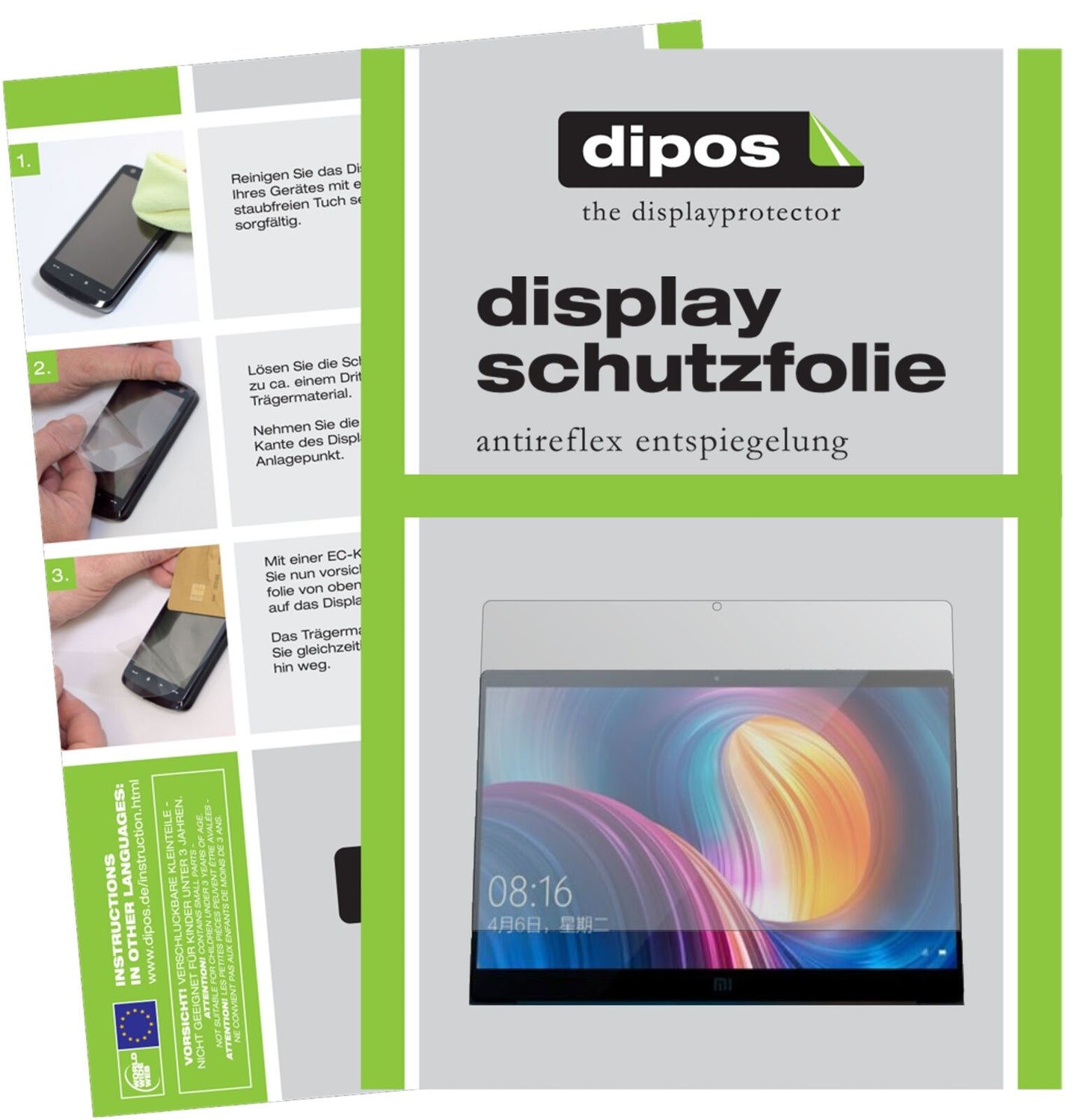 XiaomiMi Notebook Pro mit aufgebrachter dipos Displayschutzfolie, die lästige Fingerabdrücke minimiert