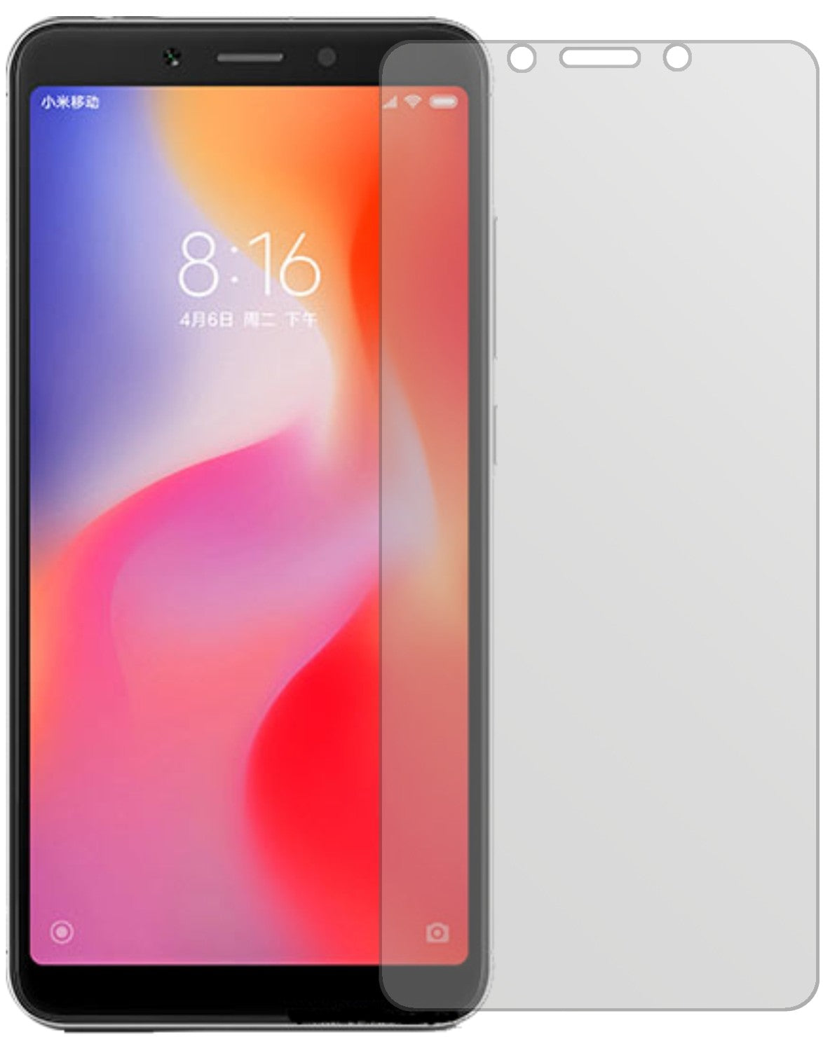 XiaomiRedmi 6 mit aufgebrachter dipos Displayschutzfolie, die lästige Fingerabdrücke minimiert