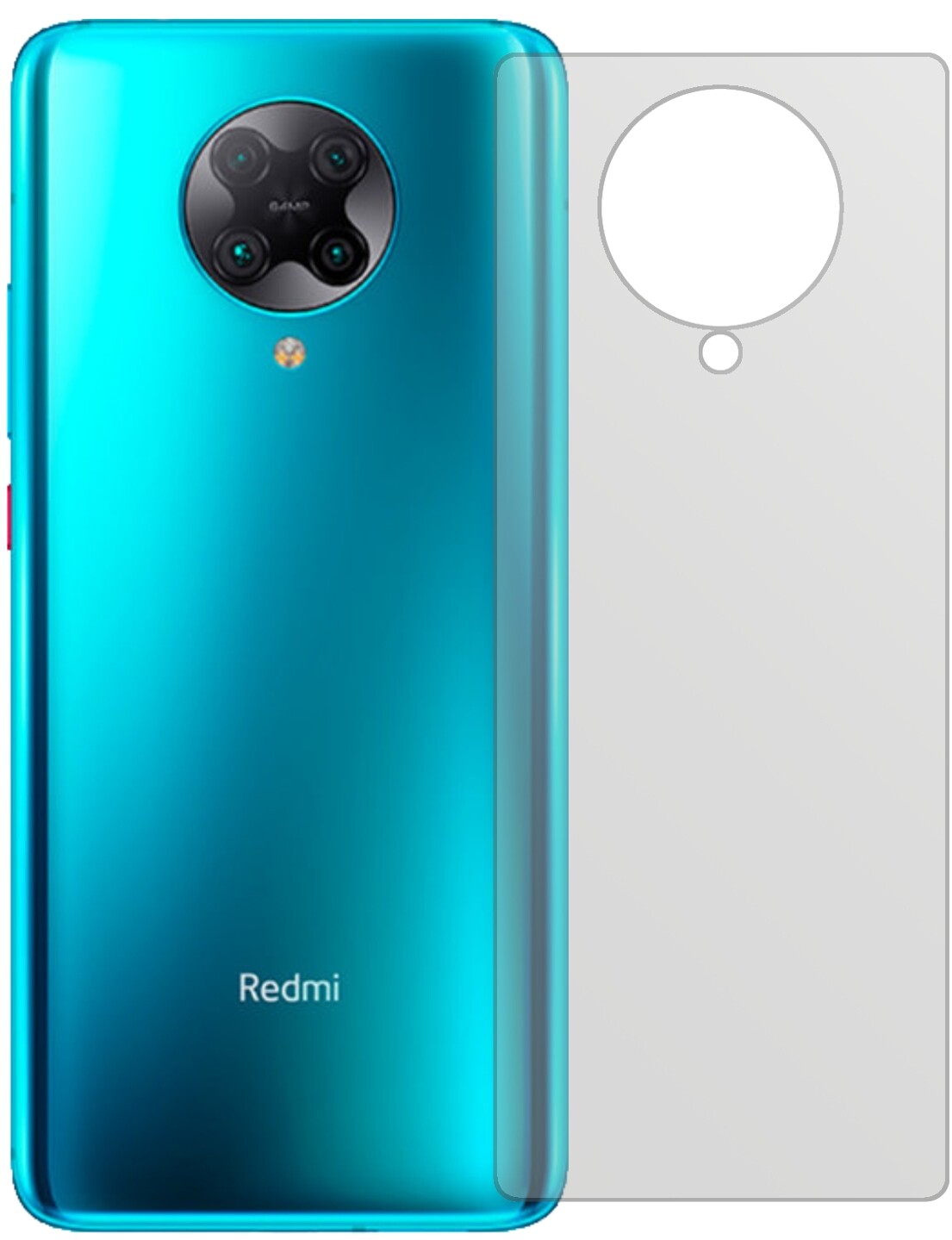 XiaomiRedmi K30 Pro Rückseite mit aufgebrachter dipos Displayschutzfolie, die lästige Fingerabdrücke minimiert