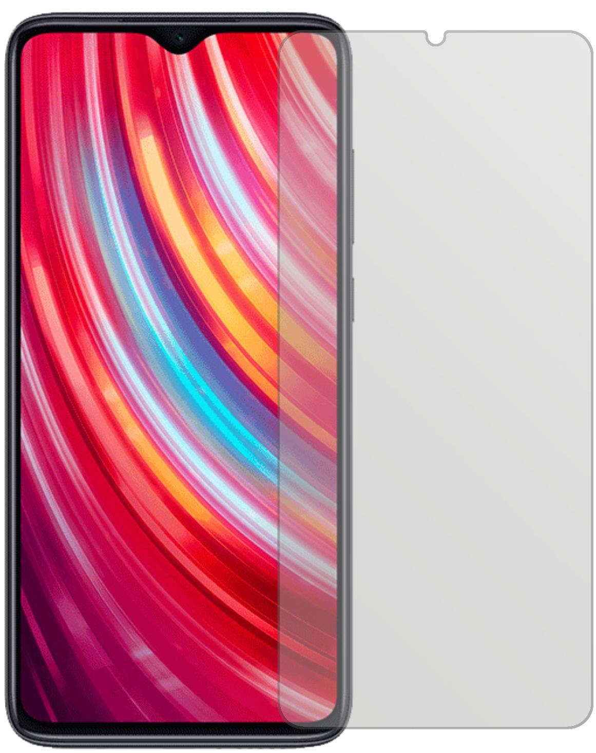 XiaomiRedmi Note 8 Pro mit aufgebrachter dipos Displayschutzfolie, die lästige Fingerabdrücke minimiert