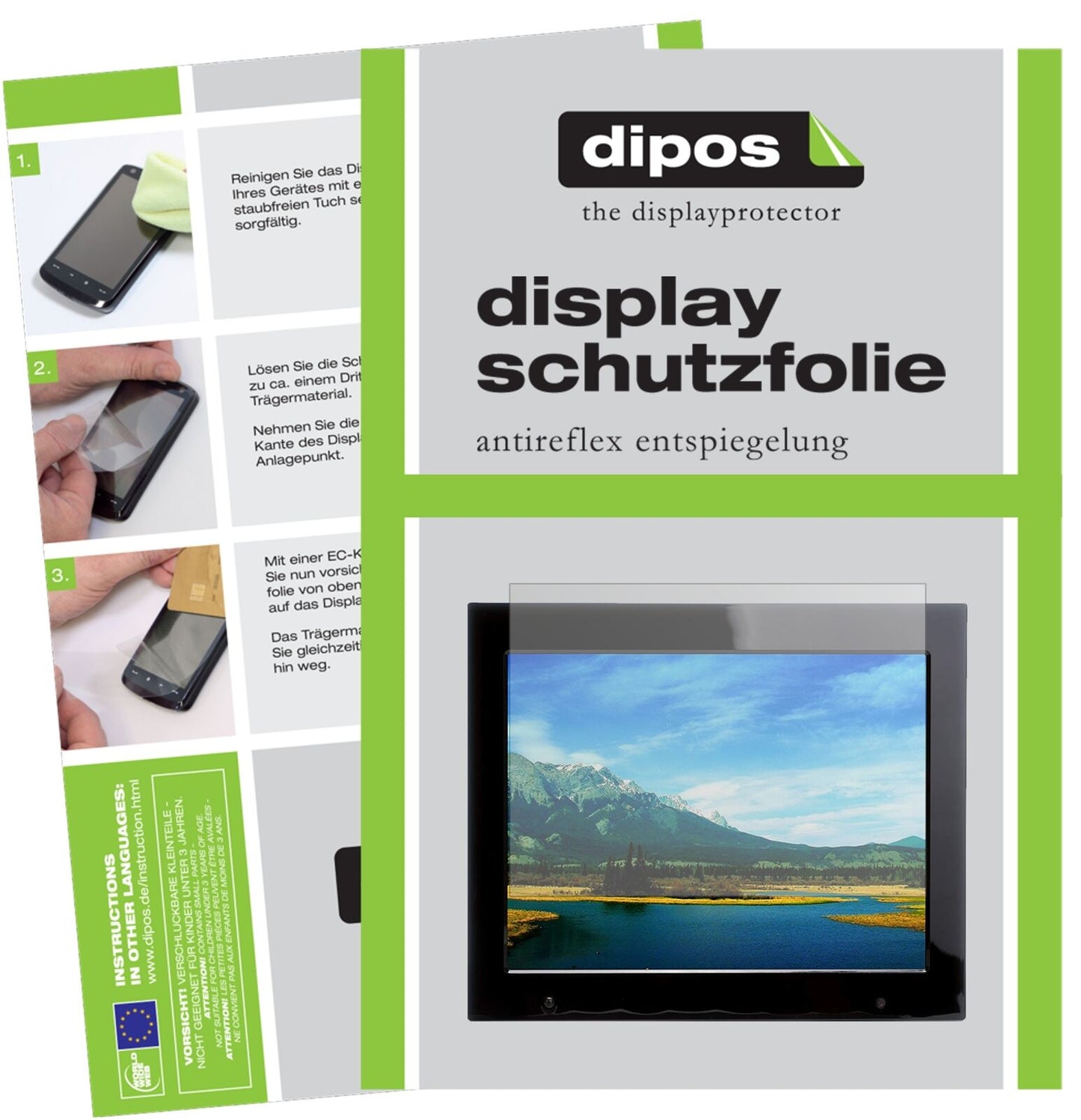 XoroDPF 15B1 mit aufgebrachter dipos Displayschutzfolie, die lästige Fingerabdrücke minimiert