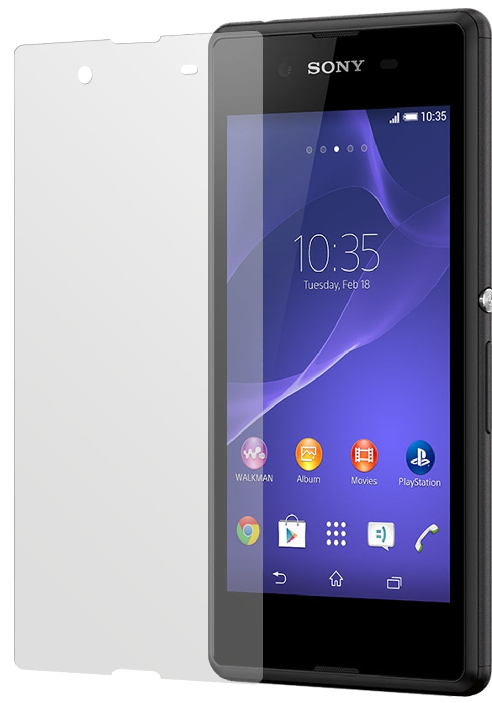 Xperia E3Sony mit aufgebrachter dipos Displayschutzfolie, die lästige Fingerabdrücke minimiert
