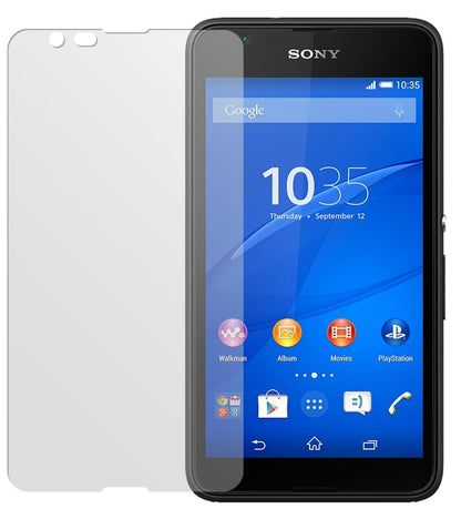 Xperia E4gSony mit aufgebrachter dipos Displayschutzfolie, die lästige Fingerabdrücke minimiert