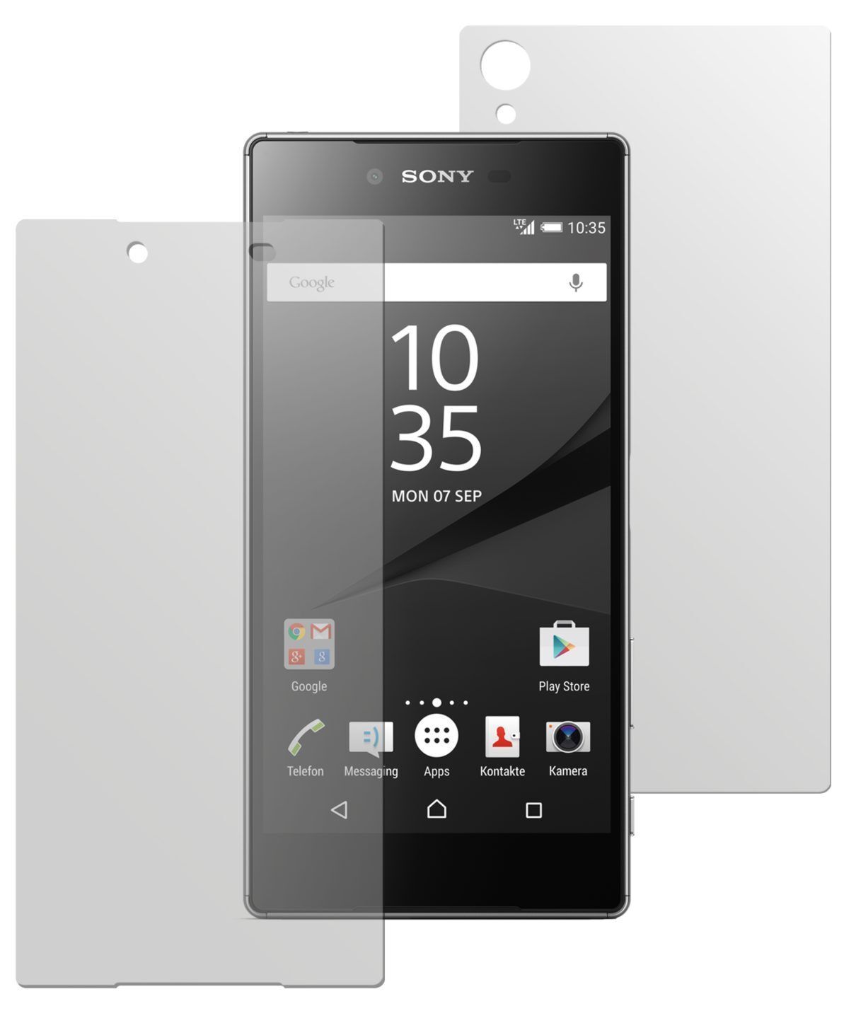 Xperia Z5 PremiumSony mit aufgebrachter dipos Displayschutzfolie, die lästige Fingerabdrücke minimiert