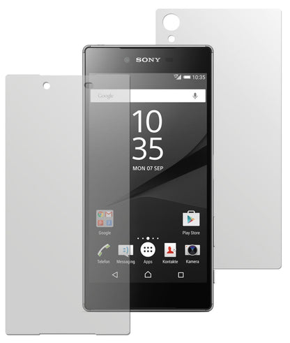Xperia Z5 PremiumSony mit aufgebrachter dipos Displayschutzfolie, die lästige Fingerabdrücke minimiert