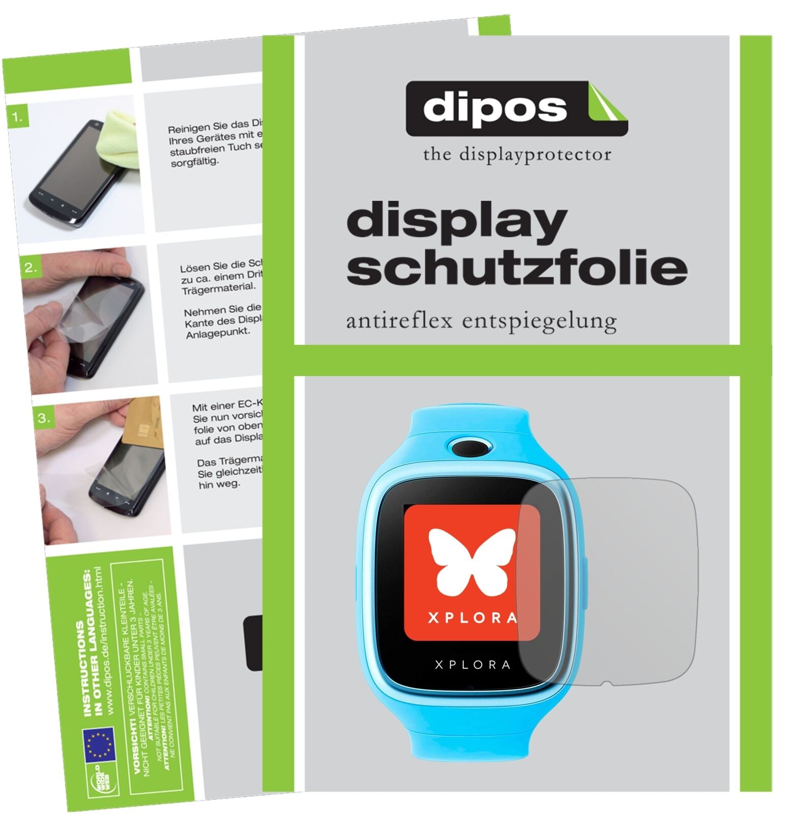 XPLORA3S mit aufgebrachter dipos Displayschutzfolie, die lästige Fingerabdrücke minimiert