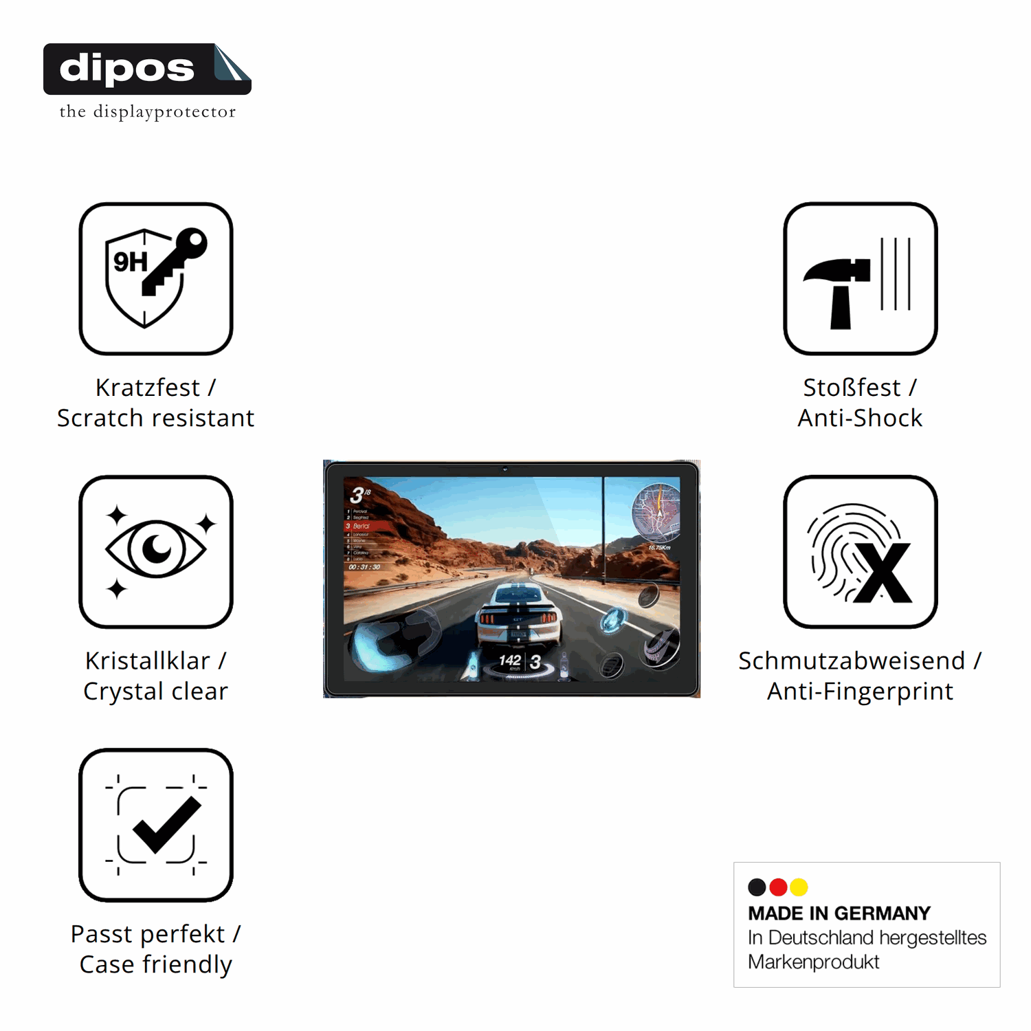 Displayschutz hergestellt in Deutschland, höchste Qualität made in Germany