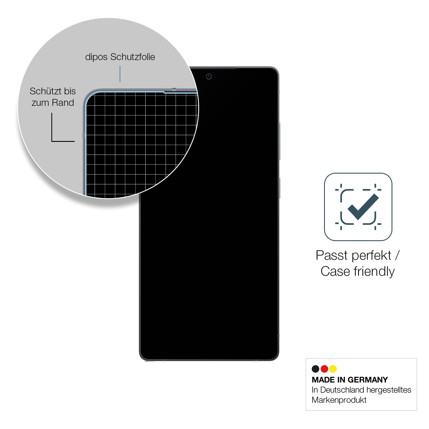 Schutzglasfolie mit optimaler Passform, zur Verwendung mit Hüllen geeignet