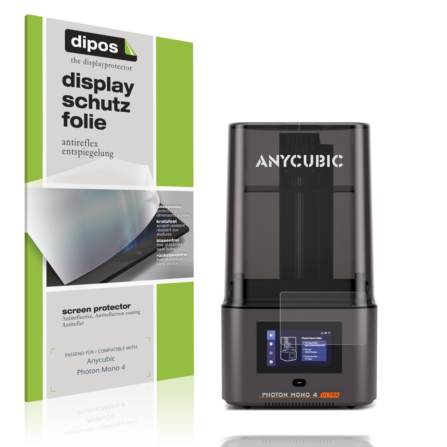 Matte Displayschutzfolie von dipos passend für Anycubic Photon Mono 4, präziser Zuschnitt und blasenfrei montiert
