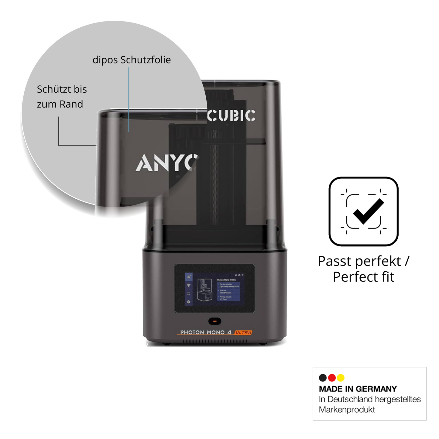 Schutz gegen Kratzer auf dem Anycubic Photon Mono 4 Glas durch Schlüssel oder Ähnliches