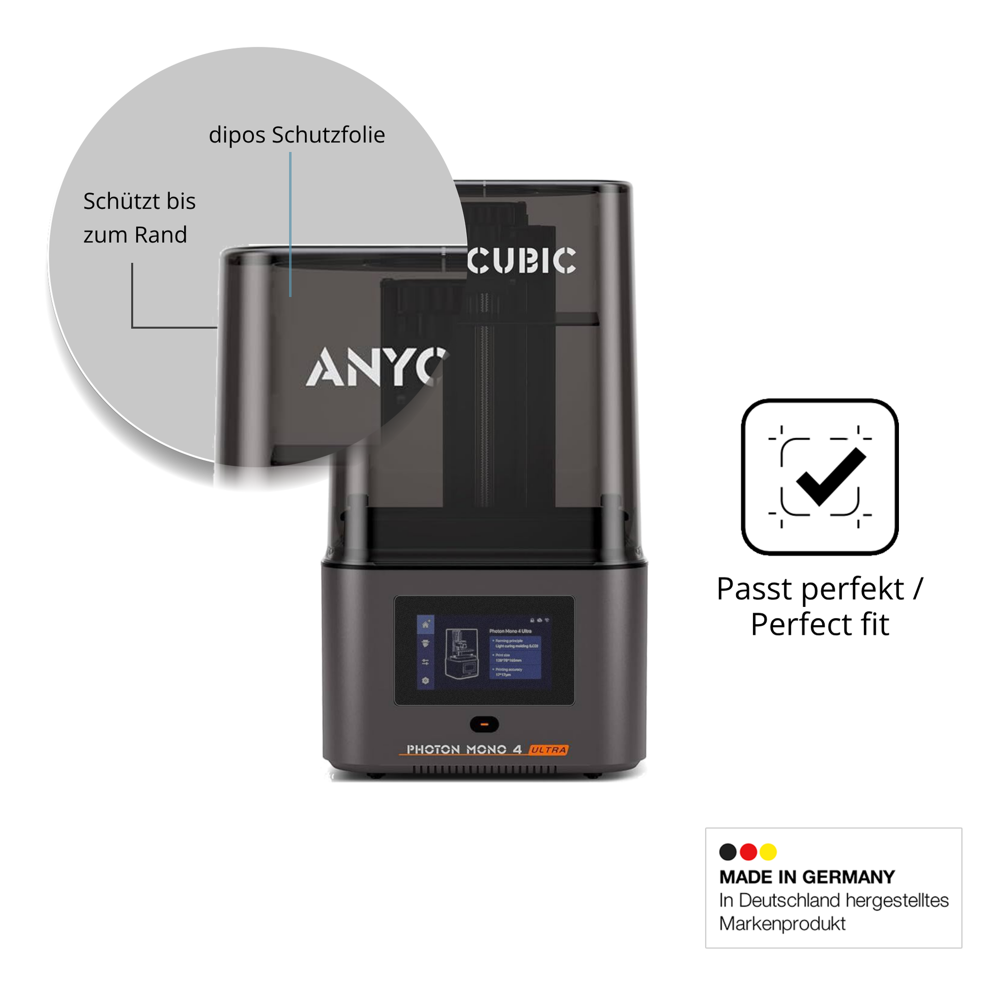 Schutz gegen Kratzer auf dem Anycubic Photon Mono 4 Glas durch Schlüssel oder Ähnliches