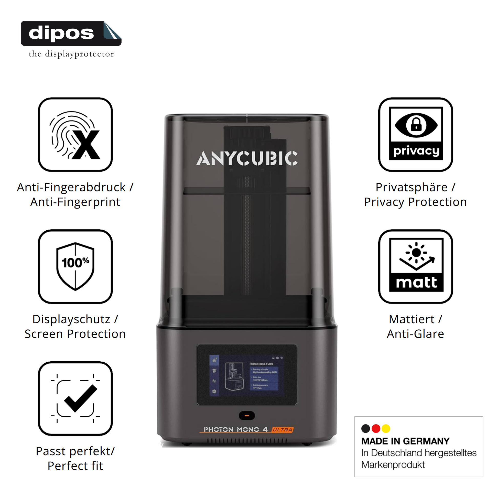 Privatsphäre-Schutz durch Sichtschutz-Folie passend zugeschnitten für Anycubic Photon Mono 4