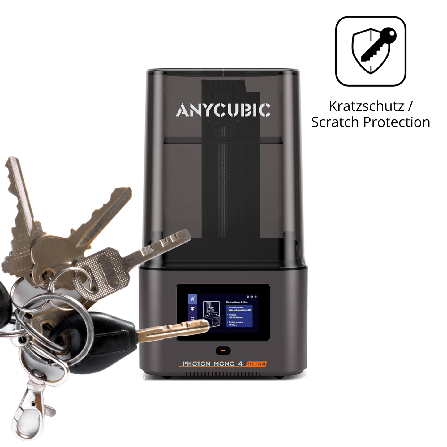Schutz gegen Kratzer auf dem Anycubic Photon Mono 4 Glas durch Schlüssel oder Ähnliches