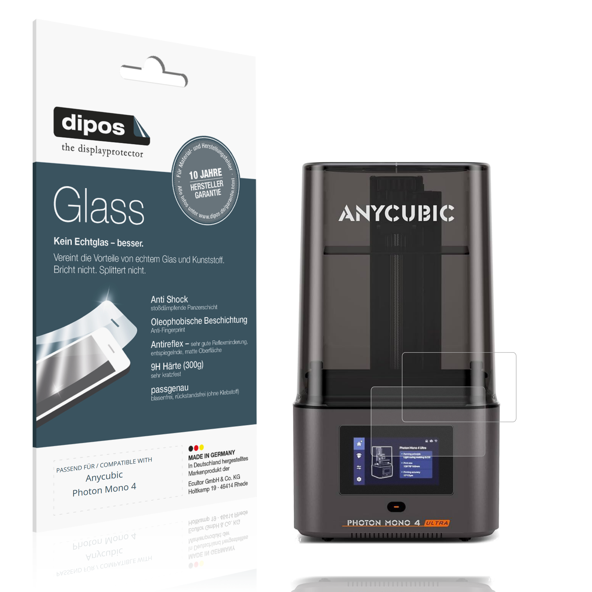 Matte Displayschutzfolie von dipos passend für Anycubic Photon Mono 4, 9H kratzfest und blasenfrei montiert