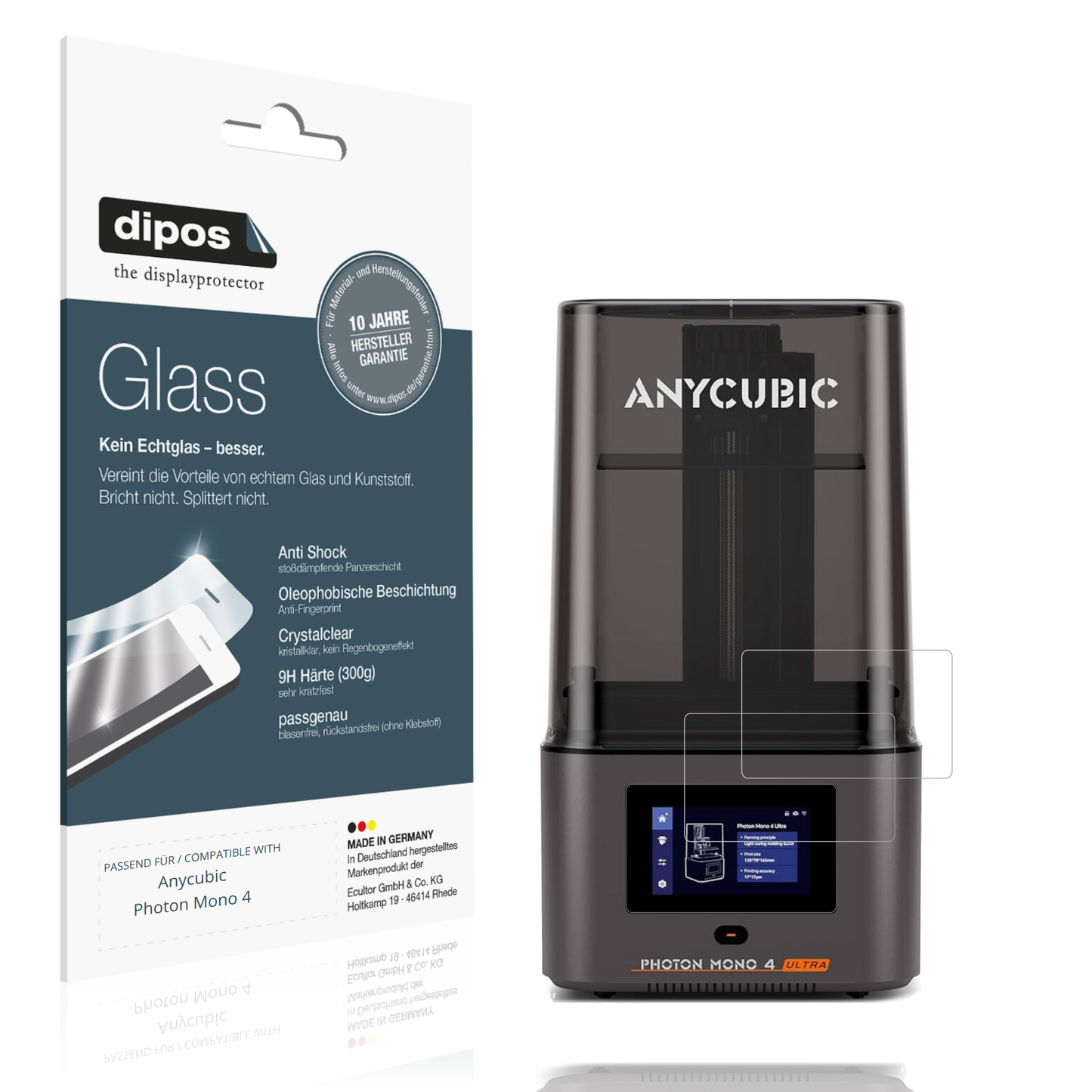 Klare Displayschutzfolie von dipos passend für Anycubic Photon Mono 4, 9H kratzfest und blasenfrei montiert