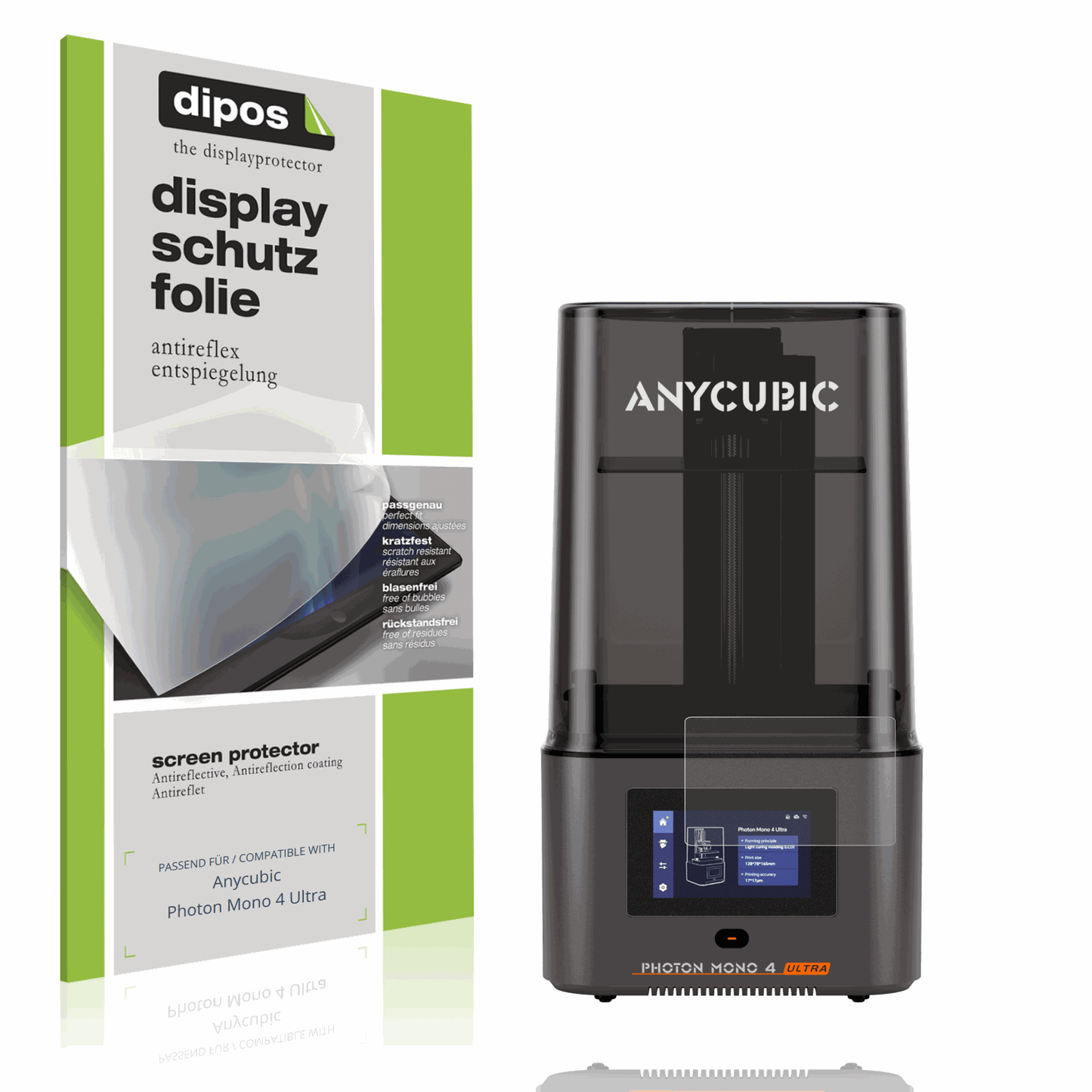 Matte Displayschutzfolie von dipos passend für Anycubic Photon Mono 4 Ultra, präziser Zuschnitt und blasenfrei montiert