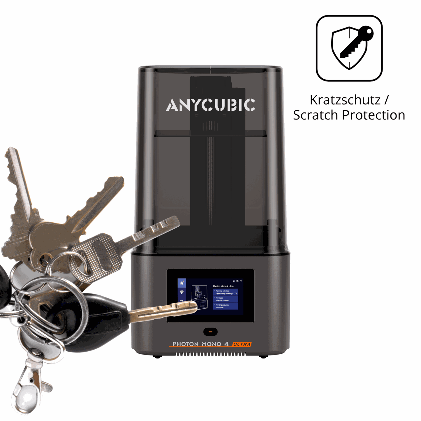 Schutz gegen Kratzer auf dem Anycubic Photon Mono 4 Ultra Glas durch Schlüssel oder Ähnliches