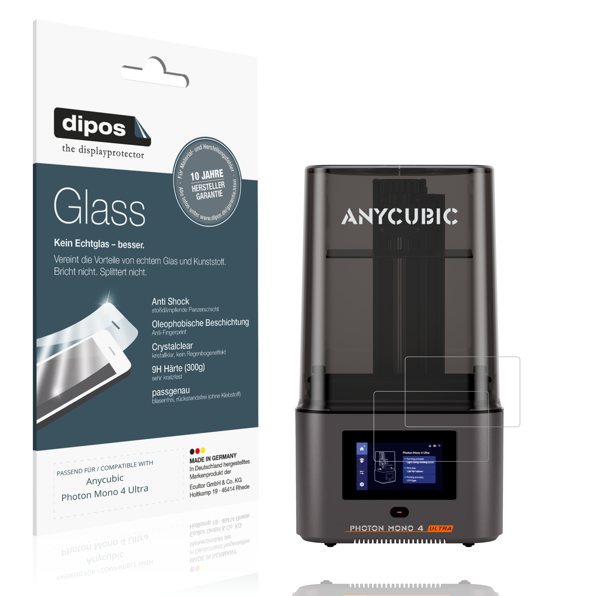 Klare Displayschutzfolie von dipos passend für Anycubic Photon Mono 4 Ultra, 9H kratzfest und blasenfrei montiert