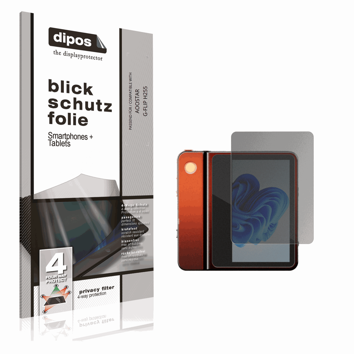 Blickschutzfolie von dipos passend für AOOSTAR G-FLIP H255, präziser Zuschnitt und blasenfrei montiert