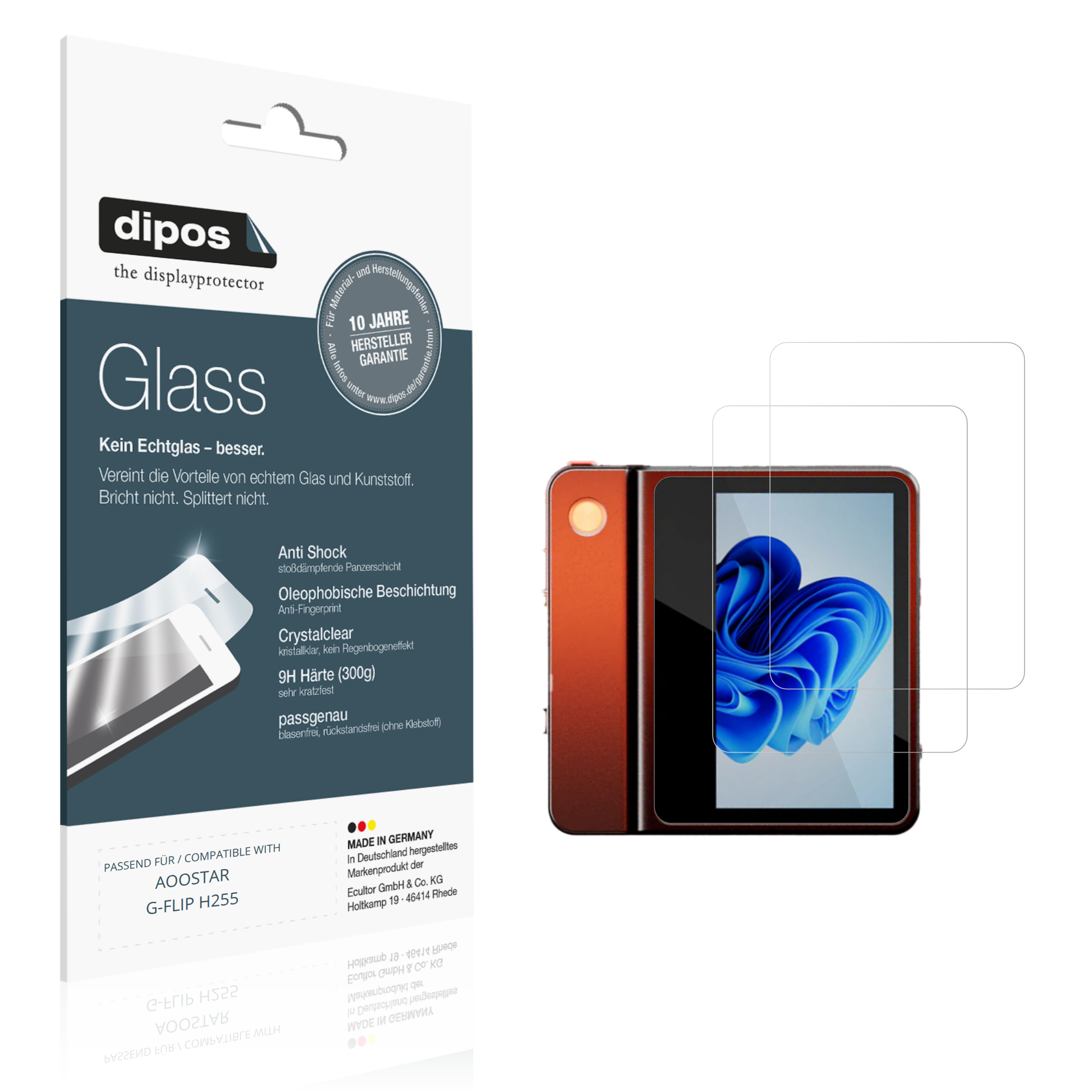 Klare Displayschutzfolie von dipos passend für AOOSTAR G-FLIP H255, 9H kratzfest und blasenfrei montiert