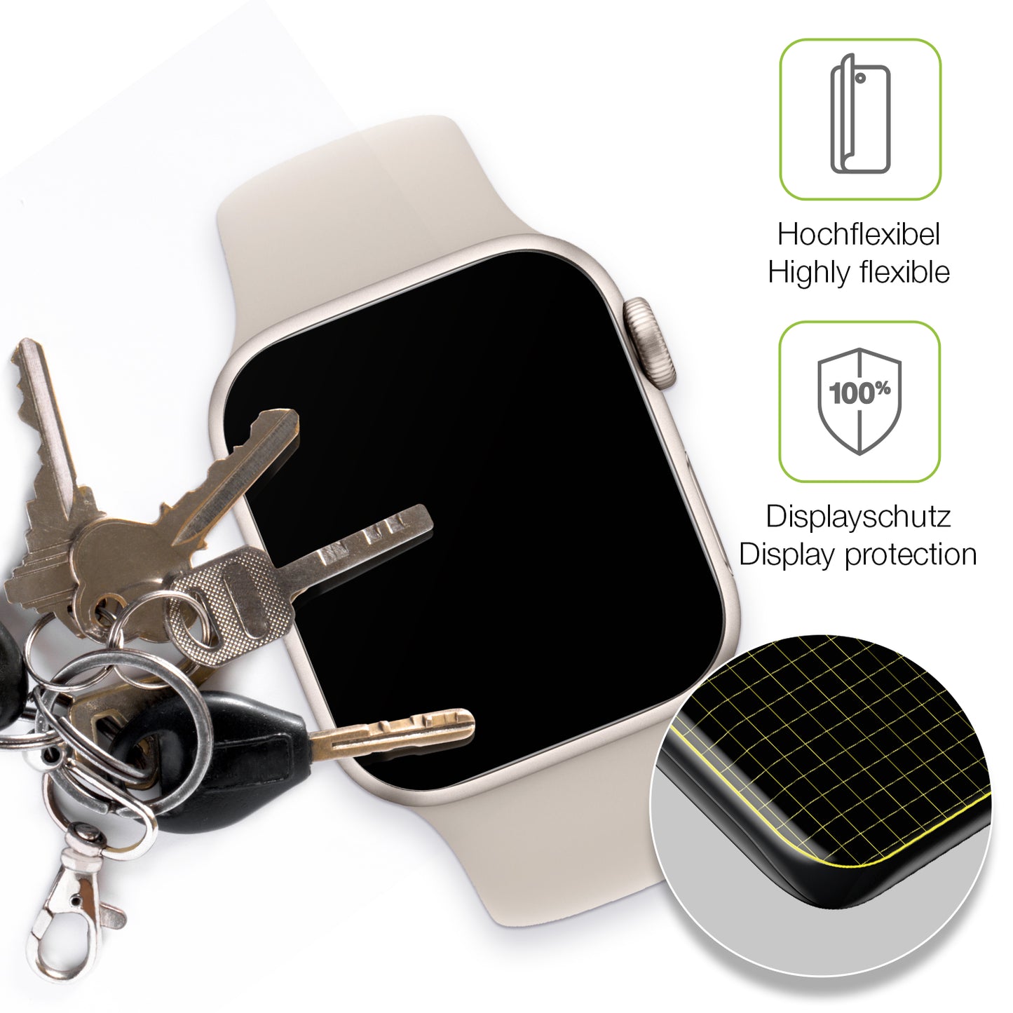 dipos Displayschutz für Apple Watch SE 2. Generation GPS 40mm, transparente Oberfläche, perfekte Passform auch für die Rundungen