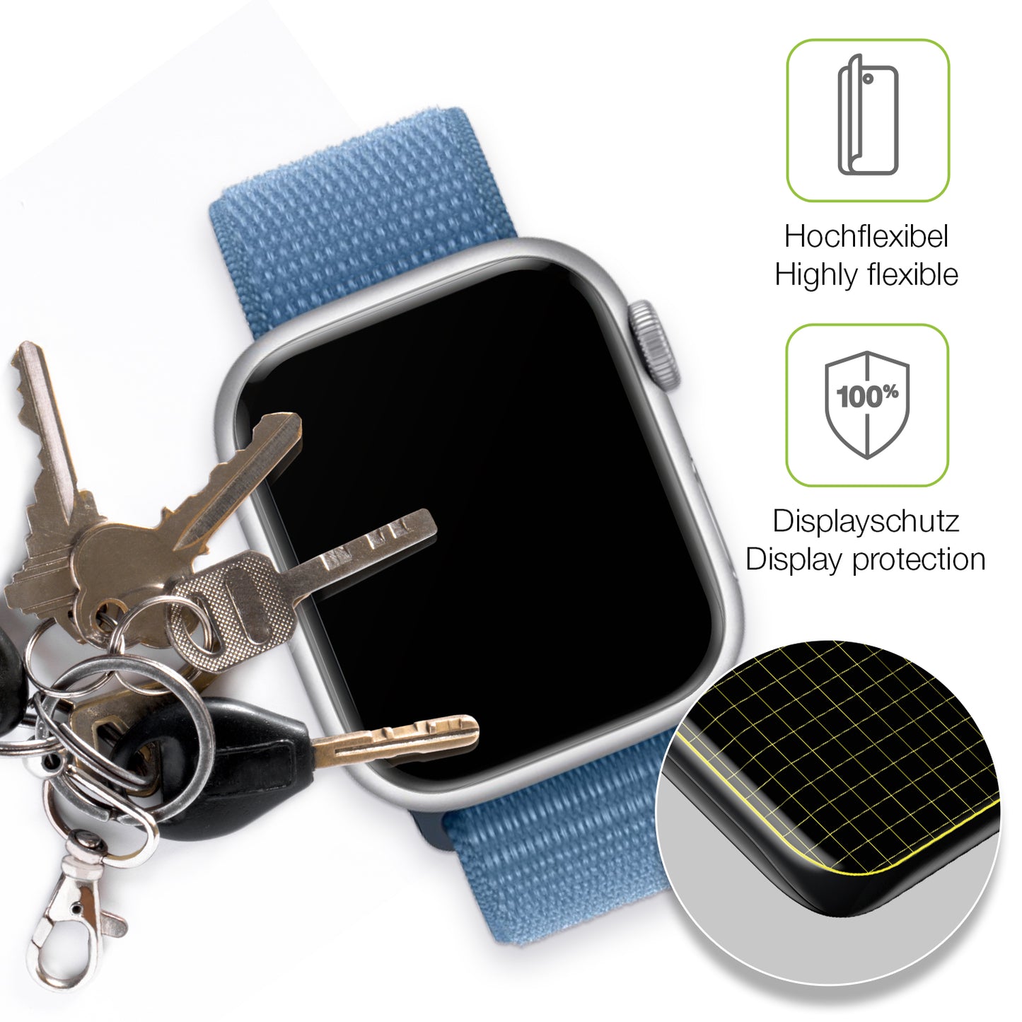 dipos Displayschutz für Apple Watch Series 9 41mm, transparente Oberfläche, perfekte Passform auch für die Rundungen