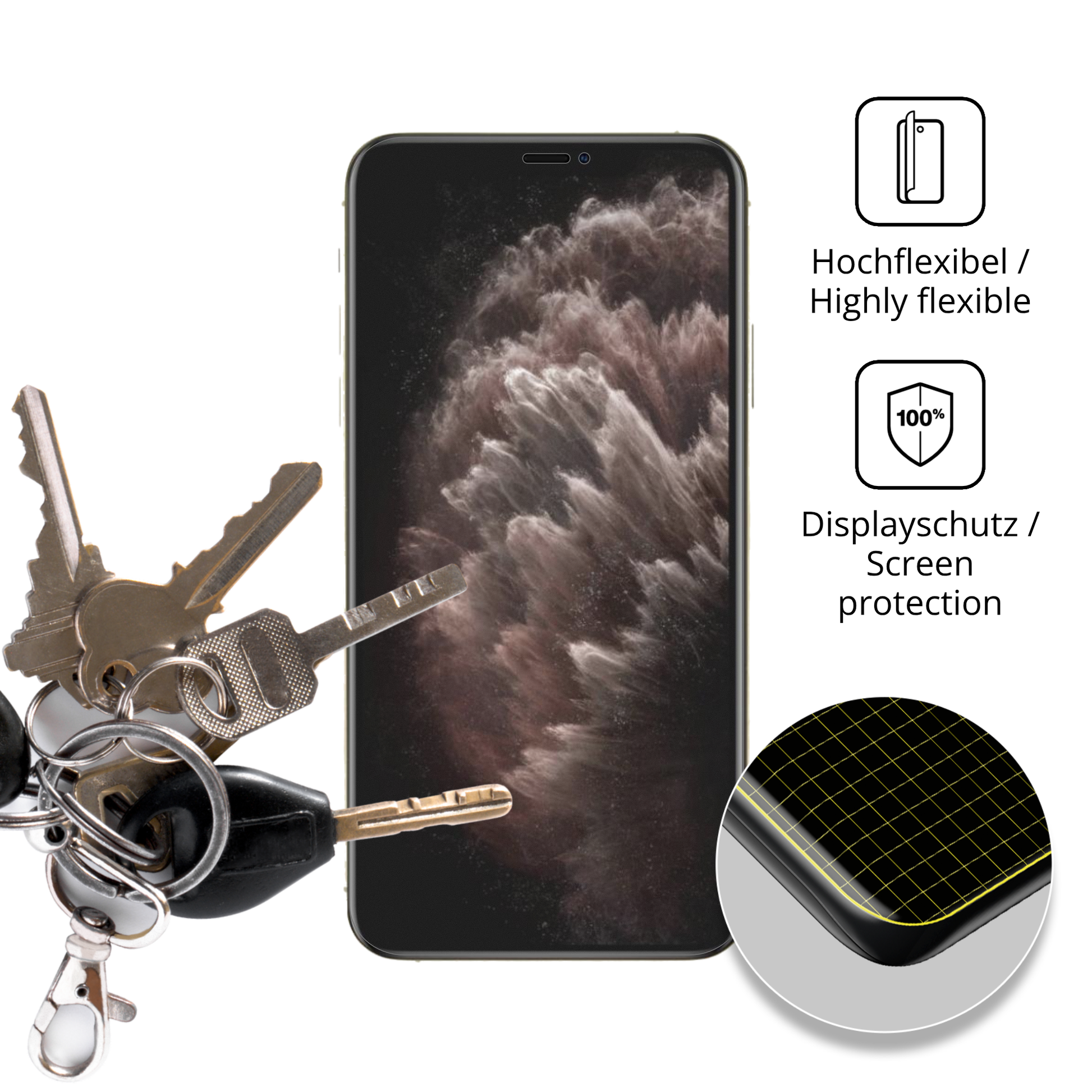 dipos Displayschutz für Apple iPhone 11 Pro Max, transparente Oberfläche, perfekte Passform auch für die Rundungen