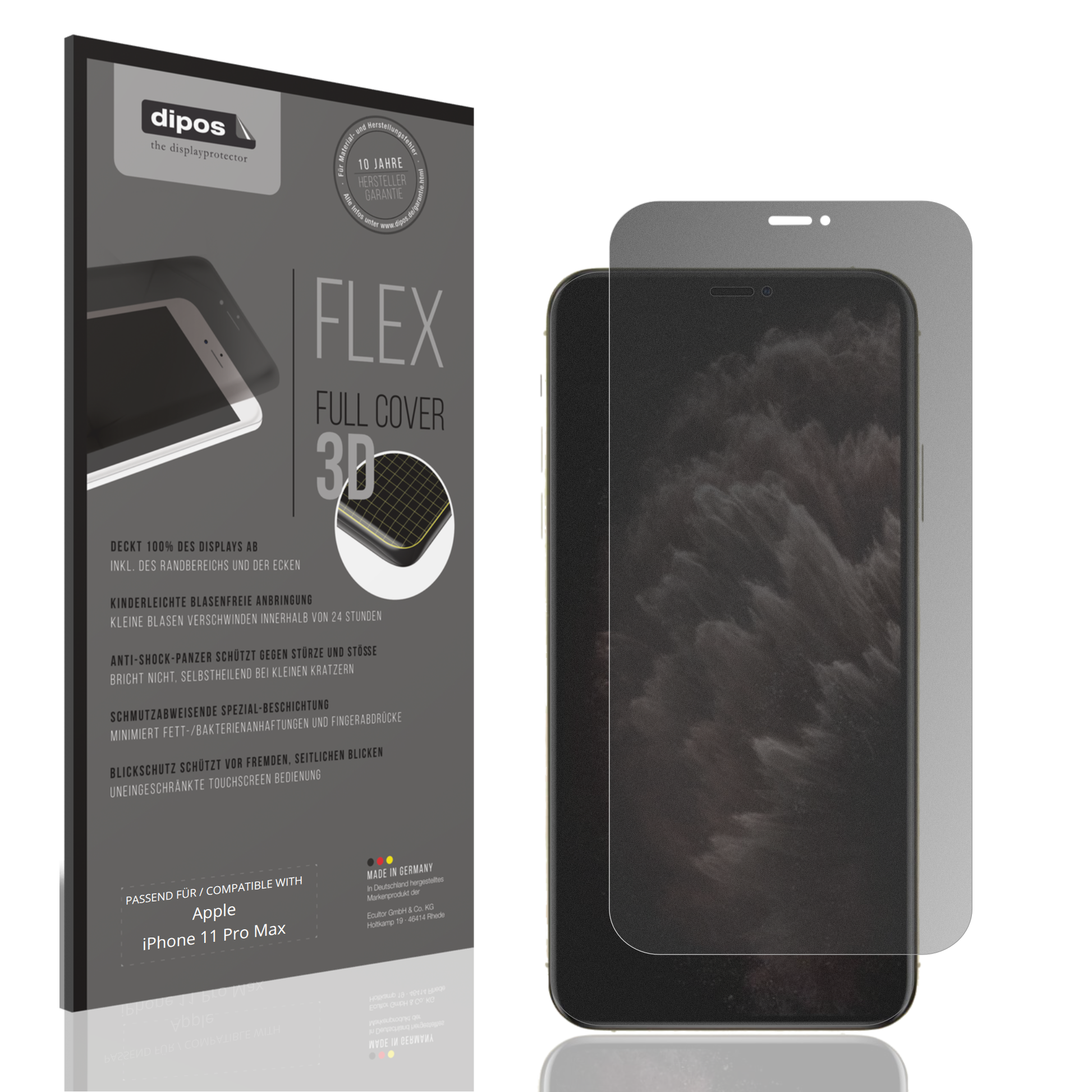 Blickschutzfolie von dipos passend für Apple iPhone 11 Pro Max, 100% Displayabdeckung und blasenfreie Montage